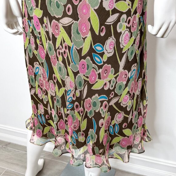 Garnet Hill Vintage Sleeveless Silk Abstract Floral Print Midi Dress Womens Sz 4 - Picture 13 of 14
